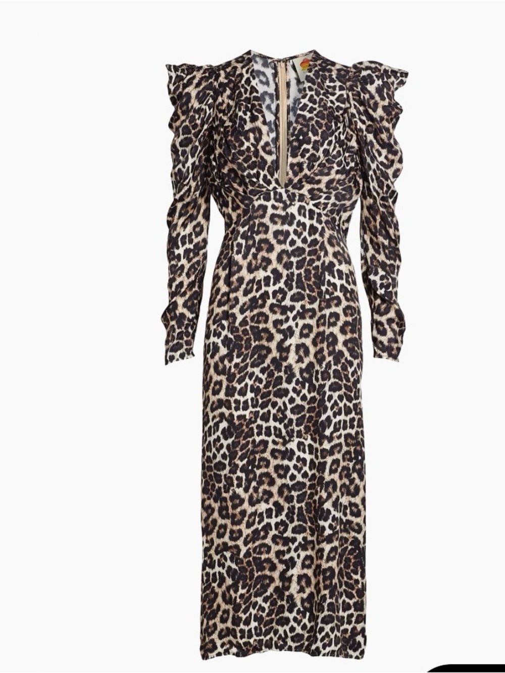 FARM Rio Leopard Print Maxi Dress Ruffle Shoulder Long Sleeve L
